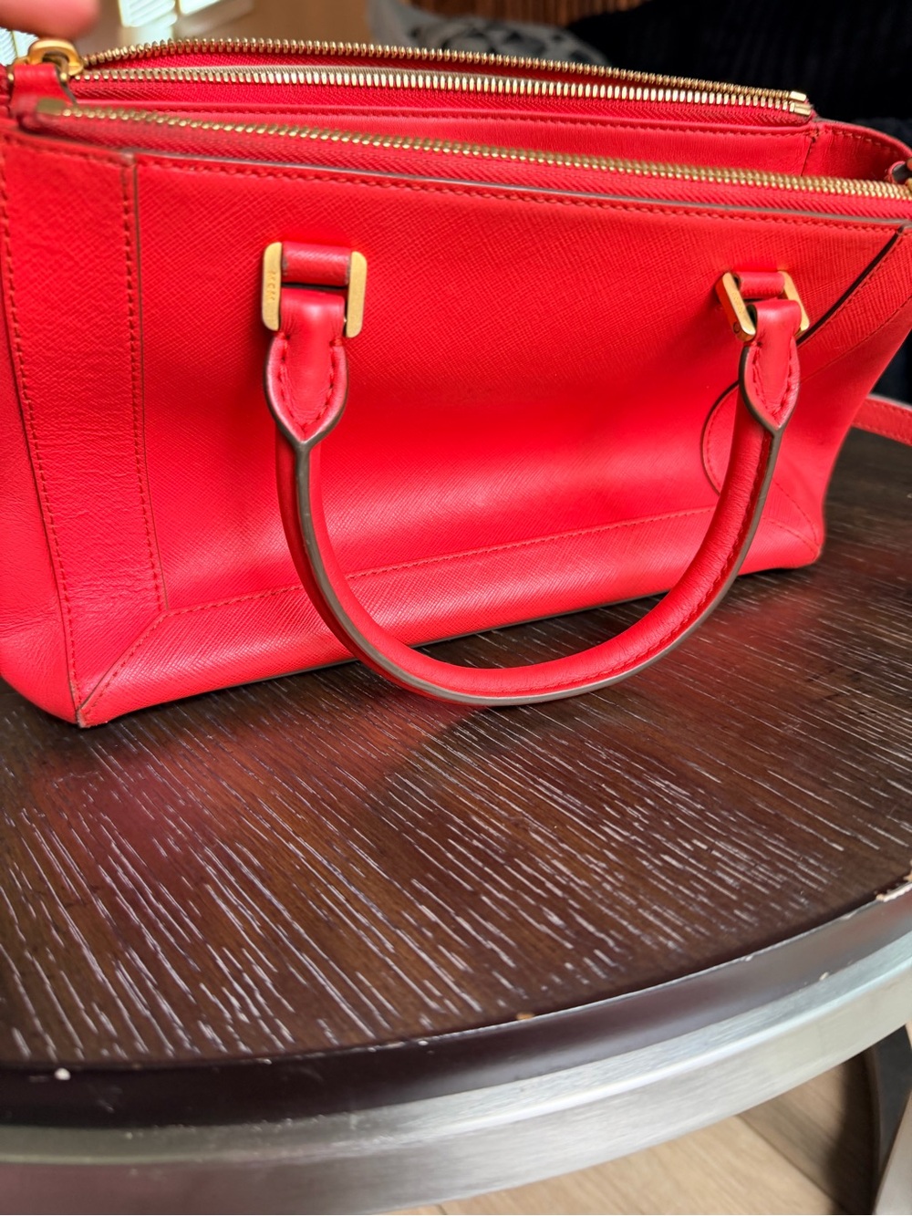 MCM Red Saffiano Leather Satchel Crossbody Bag Gold Hardware - Picture 5 of 14